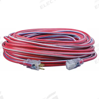 SOUTHWIRE Extension Cord: Outdoor Use, 100 ft Lg, Outlet, 5-15P, 12/3, SJTW, Blue/Red/White - Outdoor Extension Cords with Single Outlet