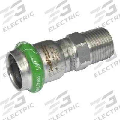 APOLLO Crimp Adapter Fitting: 1/2 in Pipe x 1/2 in Pipe Size, Press-fit x MNPT - Potable Water Stainless Steel Press Fittings