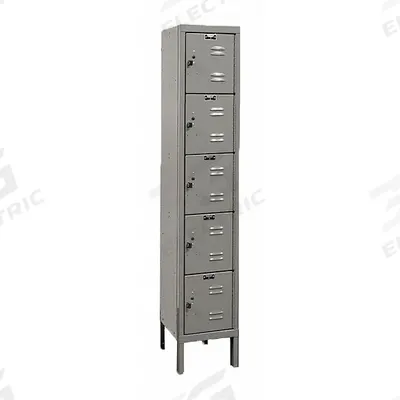 HALLOWELL Box Locker: 12 in x 12 in x 66 in, 5 Tiers, 1 Units Wide, Louvered, Padlock Hasp - Louvered Metal Box Lockers