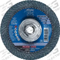 PFERD Flap Disc: Radial, 5" x 5/8"-11, Zirconia Alumina, 40 Grit, Fiberglass Bk, Std Density (MPN 67216). Key specifications — Connector Size: 5/8"-11; Series: Z SGP CURVE; Brand: PFERD.