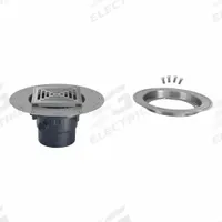ZURN Floor Drain: 9 7/8 in Overall Dia, 5 in Grate Size, 3 in Nominal Pipe Size, Solvent Weld, PVC (MPN FD2-PV3-ST-SS-CC). Key specifications — Color: Silver; Connection Type: Solvent Weld; Brand: ZURN; Includes: Stainless Steel Clamp Collar.