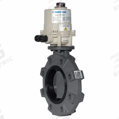 HAYWARD Series PVC Body: For Gas/Oil/Water Media, PVC, 120V AC, 6 in Pipe Size - PVC General-Service Electric Butterfly Valves