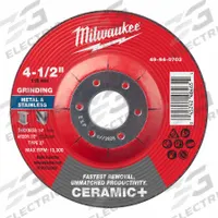 MILWAUKEE Grinding Wheel: Type 27, 4 1/2" x 1/4" x 7/8", Ceramic, 24 Grit (MPN 49-94-0703). Key specifications — Brand: MILWAUKEE.
