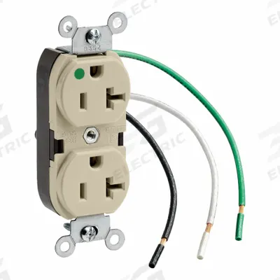 LEVITON Straight Blade Duplex Receptacle: Hospital Grade, Duplex, 5-20R, Ivory - General Purpose Receptacles