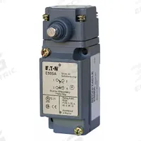 EATON Plunger Limit Switch: Plunger Actuator, Momentary/Momentary, Metallic, 8 ozf Op Force - Min (MPN E50BS2). Key specifications — Manufacturer Part Number: E50BS2; Brand: EATON; Electrical Connection: Screw Terminals; Action: Momentary/Momentary; Series: E50; Body Material Type: Metallic; Actuator Type: Plunger.