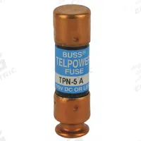 BUSSMANN Telecom Protection Fuse: TPN Series, Fast-Acting, Cylindrical, 5 A, 170 V DC (MPN TPN-5). Key specifications — Series: TPN; Brand: BUSSMANN.