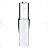 MILWAUKEE Deep Well Socket: Metric, 1/2 in Drive Size, 12 mm Socket Size, 6-Point, Deep, Chrome (MPN 45-34-9136). Key specifications — attr1204417: MILWAUKEE; attr1204392: Chrome.