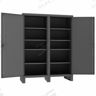 DURHAM MFG Storage Cabinet: 60 in x 24 in x 78 in, 8 Adj Shelves, 2 Doors, Legs, Gray - Shelf-Style Shift Cabinets