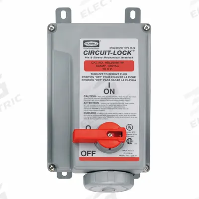 HUBBELL Mechanical Interlock: 480V AC, Single Phase, 60 A, 2 Pole - Watertight Interlocks
