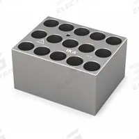 IKA Dry Block: Anodized Aluminum, 3 3/4 in Overall Wd, 3 in Overall Lg, 15 Wells, 16 3/8 mm Well Dia (MPN 4470300). Key specifications — Product Type: Dry Block Heater; Includes Thermometer Well: Yes; Material: Anodized Aluminum; Brand: IKA.
