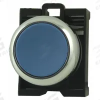 EATON Flush Push Button: Blue, 22 mm Mounting Size, Metallic, Momentary (MPN M22M-D-B). Key specifications — Brand: EATON; Action: Momentary; Series: M22; Push Button Material Type: Metallic.
