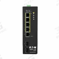 EATON TRIPP LITE Ethernet Switch: Managed, DIN Rail, 5 Ports, RJ45, (5) 10/100/1000 MBps, IP30 (MPN NGI-S05C2POE4). Key specifications — Port Type: RJ45; Manufacturer Part Number: NGI-S05C2POE4; Brand: EATON TRIPP LITE; Features: 5 Auto-Negotiable RJ45 and 2 GBE SFP Ports Connect Devices Over a LAN; IP Rating: IP30; Mounting Location: DIN Rail; Network Interface: (5) 10/100/1000 MBps.