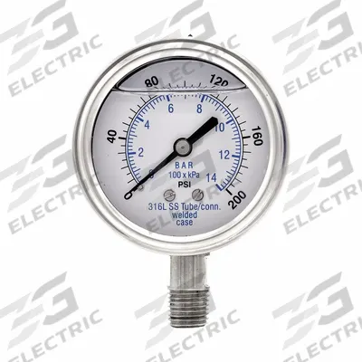 PIC GAUGES Pressure Gauge with Diaphragm Seal: 0 psi to 200 psi, 301L/5JJJ, 2 1/2 in Dial - Dial Pressure Gauges with 316 SS Male-Threaded Mini-Seal