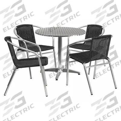 FLASH FURNITURE Round Patio Table Set: Gray, Rattan/Wicker Chair Back, 31 1/2 in Table Dia - Round Patio Table Sets