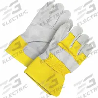 BDG Leather Gloves: L ( 9 ), Cowhide, Premium, Glove, Full Finger, Safety Cuff, Cotton Fleece, 1 PR (MPN 30-1-1008Y). Key specifications — Brand: BDG; Glove Back Color: Yellow; Glove Back Material: Cotton Canvas; Glove Liner Material: Cotton Fleece; Oil Resistant: No; Reflective Backing: No; Includes Double Palm: No; Palm Color: Gray.