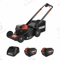 ECHO Walk-Behind Lawn Mower Kit: Self-Propelled, 20 in Cutting Wd, Bag/Mulch/Side Discharge Location (MPN DLM-2100SPR2-2). Key specifications — Run Time: 70 min; Cutting Height Adjustment: Single-Point; Battery Platform: eFORCE®; Deck Material: Steel; Brand: ECHO; Speed Settings: Variable; Filter - Kit Contents: Battery Included; Power Source: Battery-Powered.