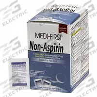 MEDI-FIRST Non-Aspirin Pain Relief: Acetaminophen, 325 mg, 125 Individual Doses, Tablet (MPN 80348). Key specifications — Purpose: Fever Reducer; Strength: Regular Strength; Manufacturer Part Number: 80348; Brand: MEDI-FIRST; Flavor: Unflavored; Dose Package Type: Packets; Exterior Package Type: Box; Format: Tablet.