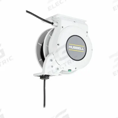 HUBBELL WIRING DEVICE-KELLEMS Extension Cord Reel: Ratchet Lock, 45 ft Cord Lg, 12 AWG, SJO - Motorized Hardwired Self-Retracting Cord Reels