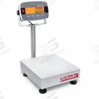 OHAUS Industrial Bench Scale: 12 in x 19 1/4 in, Not IP Rated, Column-Mounted, Stainless Steel (MPN D33P30B1R1). Key specifications — Connection Ports: Ethernet; Readability: 0.01 lb/5 g; Brand: OHAUS; Weighing Surface Material: Stainless Steel.