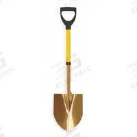AMPCO Round Point Non-Sparking Shovel: Aluminum-Bronze Alloy Blade, D-Grip Handle Type (MPN S-83FG). Key specifications — Blade Color: Gold; Handle Color: Yellow; Blade Material: Aluminum-Bronze Alloy.
