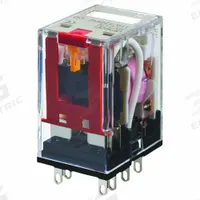 OMRON Plastic Sealed Relays: Socket Mounted, 1 A Current Rating, 220/240V AC, 4PDT, G Socket (MPN MYQ4 AC220/240). Key specifications — Brand: OMRON; Base Type: Square; Mounting Style: Socket; Pin Shape: Flat; Electrical Connection: Plug-In; Manufacturer Part Number: MYQ4 AC220/240; Operating Current: 0.5 A at 220V AC (Inductive Load); Series: MY Series.