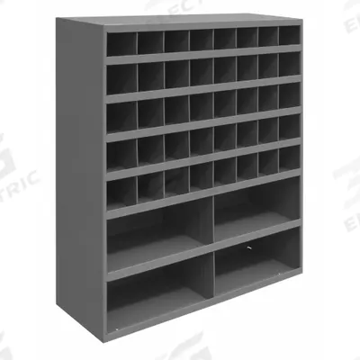 DURHAM MFG Pigeonhole Bin Unit: 34 in x 12 in x 42 in, 44 Compartments, 12 in, Gray - Lipped Fixed-Size Compartmented Shelving