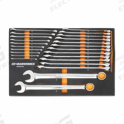 GEARWRENCH Combination Wrench Set: Alloy Steel, Full Polish Chrome, 24 Tools, Std - Metric 12-Point Ratcheting Combination Wrench Sets