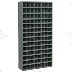 DURHAM MFG Pigeonhole Bin Unit: 34 in x 12 in x 66 in, 112 Compartments, Gray, Steel, Powder Coated (MPN 745-95). Key specifications — attr7229: Steel; attr38869: DURHAM MFG; attr38873: Gray.