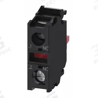SIEMENS Contact Block: 22 mm Panel Mounting Size, 1NC, Momentary, 3SU1 Series, Screw Terminals (MPN 3SU1400-1AA10-1CA0). Key specifications — Switch Action: Momentary; Terminal Connection Type: Screw Terminals; Brand: SIEMENS; Compatible with Series: 3SU1.