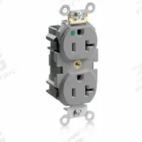 LEVITON Receptacle: Hospital Grade, Duplex, 5-20R, Gray, 125V AC, 20 A, 2 Pole / 3 Wire (MPN M8300-HGY)
