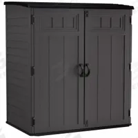 Storage Cabinet: 106 cu ft, Black/Gray, 65 1/2 in L x 38 1/2 in D x 74 3/4 in H, Vertical (MPN BMS6225D). Key specifications — Brand: SUNCAST; Product Type: Outdoor Storage Shed; Orientation: Vertical; Material: Multi-Wall Resin; Resistance Properties: Water Resistant; Assembled: Unassembled; Lockable: Yes; Pattern: Panel Design.
