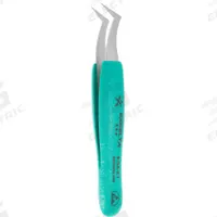 EXCELTA Tweezers: Flat, Bent Tip, 0.004 in Tip Thick (MPN 6-SA-ET). Key specifications — attr1002345: EXCELTA; attr1002348: Stainless Steel; attr1002361: 7-SA; attr1024781: Ergonomic.