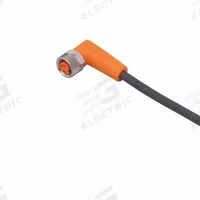 Cordset: M8 Female Right Angle X Bare Wire, 3 Pins, Black, PUR, 5 m Cable Lg, 22 AWG Wire Size (MPN EVC145). Key specifications — Cable Jacket Color: Black; End 1 Mounting Orientation: Right Angle; End 1 Gender: Female; End 1 Connection Type: M8; Cable Jacket Material: PUR; Brand: IFM; IP Rating: IP68; End 2 Connection Type: Bare Wire.