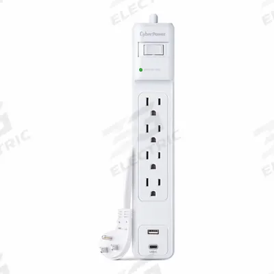 CYBER POWER Outlet Strip: 4 Outlets, 3 ft Cord Lg, 600 J Rated Energy, 15 A Current - General Purpose Surge Protectors