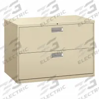 HON Lateral File Cabinet with Drawer: Putty, 2 Drawers, 28 in Overall Ht, 18 in Overall Dp, Steel (MPN H692.L.L). Key specifications — attr988670: Unfinished; attr988694: Steel; attr988716: Lateral File Cabinet with Drawer; attr988691: Integrated; attr988652: HON; attr988656: Putty; attr988720: Handle.