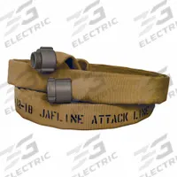 JAFLINE Fire Hose: Double Jacket, 4 in Hose Inside Dia, 50 ft Hose Lg, Tan (MPN JL400T050-SZ400). Key specifications — Fitting Type: Storz; Coupling Lug Style: Storz; Fitting Material: Aluminum.