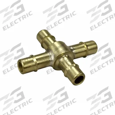 MEM-CO Barbed Cross: 5/32 in ID x 5/32 in ID x 5/32 in ID x 5/32 in ID Size, Brass - Nickel-Plated Brass Barbed Tube Fittings