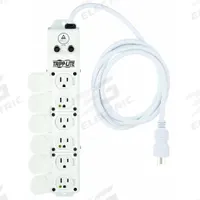 TRIPP LITE Outlet Strip: 6 Outlets, 7 ft Cord Lg, 15 A Current, UL 1363A, White, 5-15P, 2 1/2 in Wd (MPN PS-607-HG-OEM). Key specifications — Brand: TRIPP LITE; Mounting Style: Screw.