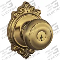 SCHLAGE Door Lockset: Office Knob Locksets, Brass (MPN F51A GEO 609 BRK). Key specifications — Lockset Style: Georgian.