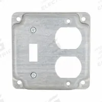 RACO Electrical Box Cover: 2 Gangs, Crushed Corner, For Square Box Shape, Galvanized Zinc (MPN 906C). Key specifications — Brand: RACO; For Box Shape: Square; Material: Galvanized Zinc; Cover Design: Crushed Corner.