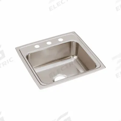 ELKAY Bowl Drop-In Sink: 19 1/2 in Overall Lg, 19 in Overall Wd, 7 3/8 in Bowl Dp - One-Bowl Counter-Mounted Kitchen & Bar Sinks without Faucets