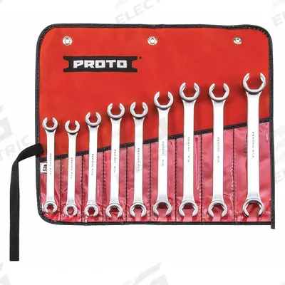 PROTO Flare Nut Wrench Set: Alloy Steel, Satin, 9 Tools - SAE & Metric, Double End, Standard-Head, 6-Point Flare Nut Wrench Sets