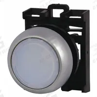 EATON Flush Push Button: 22 mm Mounting Size, Non-Metallic, Momentary (MPN M22-DL-W). Key specifications — Brand: EATON; Action: Momentary; Series: M22; Push Button Material Type: Non-Metallic.