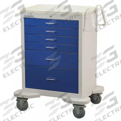 LAKESIDE Medical Procedure Cart: Steel, (2) Swivel/(2) Swivel with Brake, Gray, Dark Blue - Medical Procedure Carts
