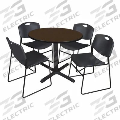 CAIN Cafe/Breakroom Table: Laminate, Walnut, 29 in Overall Ht - Max, Circle - Movable Table & Chair Kits
