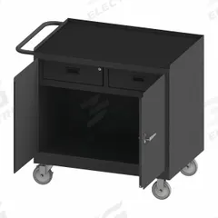 DURHAM MFG Mobile Cabinet Workbench: 36 in x 24 in, Rubber, 1,200 lb Overall Load Capacity, Gray (MPN 3116-RM-95). Key specifications — Included Components: Handle on Side; Assembly: Fully Assembled; Brand: DURHAM MFG.