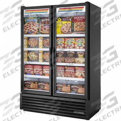 TRUE REFRIGERATION Freezer Merchandiser: 79 in x 53 7/8 in x 30 3/8 in, Black, Swing - Freezer Glass Door Merchandisers