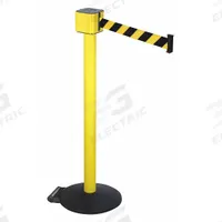 RETRACTA-BELT Barrier Post with Belt: Black/Yellow, Diagonal Stripe, No Legend, 30 ft Belt Lg (MPN PM412-30YA-BYD). Key specifications — Base Material: Cast Iron; Belt Color: Black/Yellow; Brand: RETRACTA-BELT; Post Material: Aluminum; Post Color: Yellow; Message: No Legend.