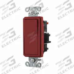 HUBBELL Wall Switch: Rocker Switch, Single Pole, Maintained, Red, 120/277V AC, 20 A (MPN DS120STR). Key specifications — Illuminated: No; Voltage Rating: 120/277V AC.