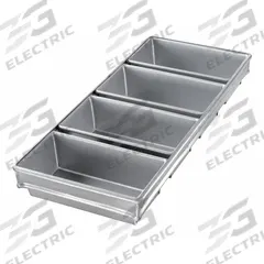CHICAGO METALLIC Bread Pan: Aluminized Steel, 4 Slots, 8 3/4 in Overall Wd, 2 1/2 in Overall Dp (MPN 44065). Key specifications — Pan Style: Open Top Bread Pan; Brand: CHICAGO METALLIC; Color: Silver; Material: Aluminized Steel; NSF Certified: No; Number of Slots: 4.